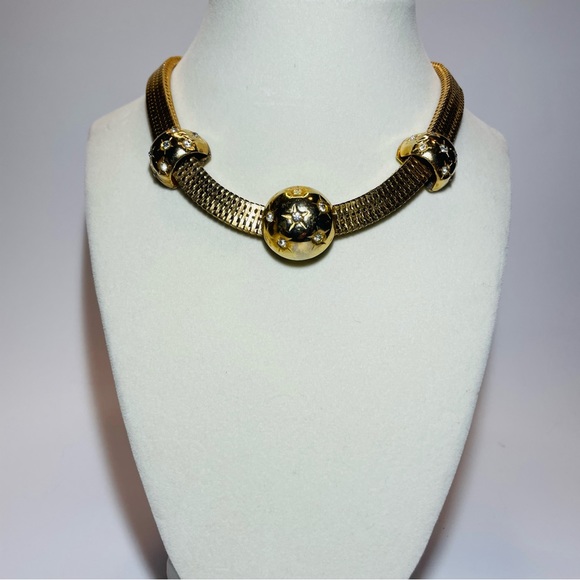 Brookcraft Jewelry Mesh Choker Puffy Starburst inlaid Rhinestones Station Beads - Picture 2 of 9